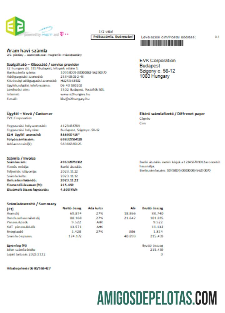 SCR da conta comercial de serviços públicos E2 modelo